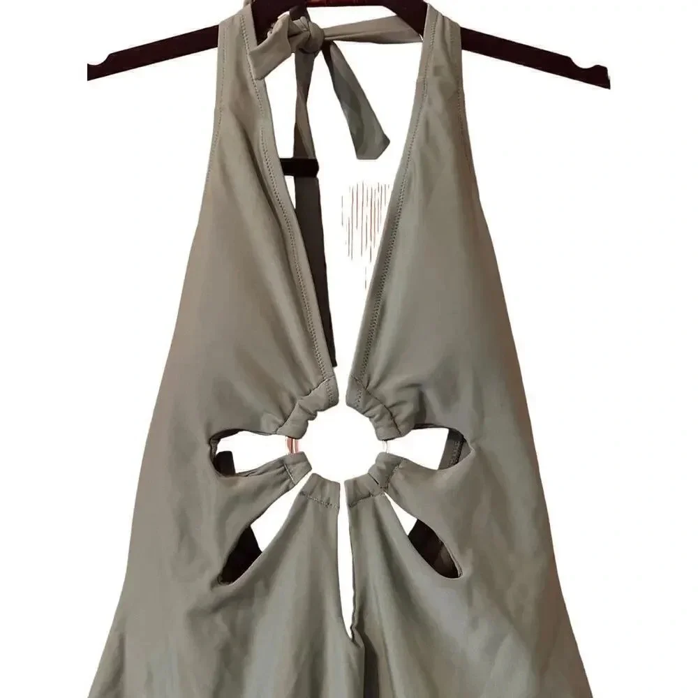CUPSHE Olive Green Halter One Piece Swimsuit with‎ Cutout & Ring Detail